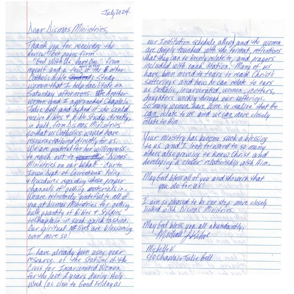 a special thank you note we recently received from Michelle K., a prisoner we serve in Iowa